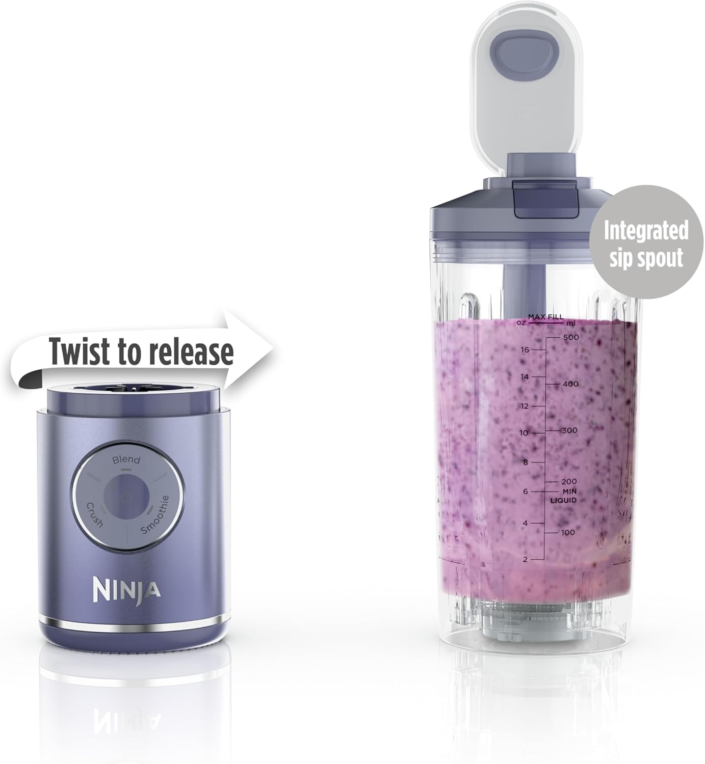 Ninja Blast Max Personal Cordless Blender for Smoothies, Blend, Ice Crush, 22 oz. Twist & Go Vessel, Lavender - Certified Refurbished