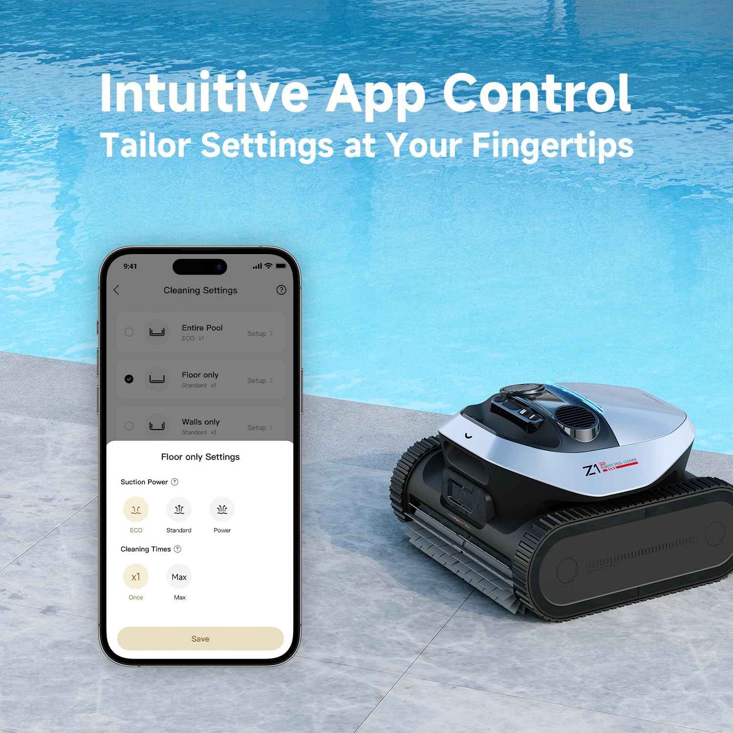 Dreame Z1 Pro Cordless Robotic Pool Cleaner, LiFi Remote Control, 8000 GPH Suction, Waterline Cleaning, Auto-Retrieval, Above and In-Ground Pools