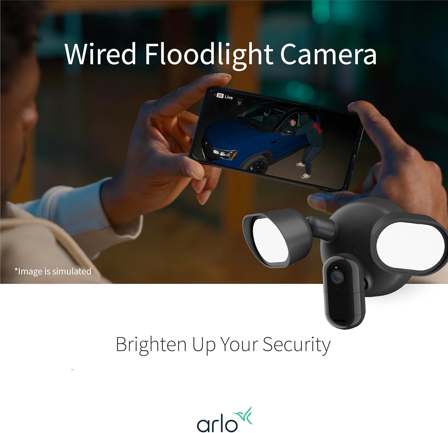 Arlo Wired Floodlight Security Camera, Black - Certified Refurbished