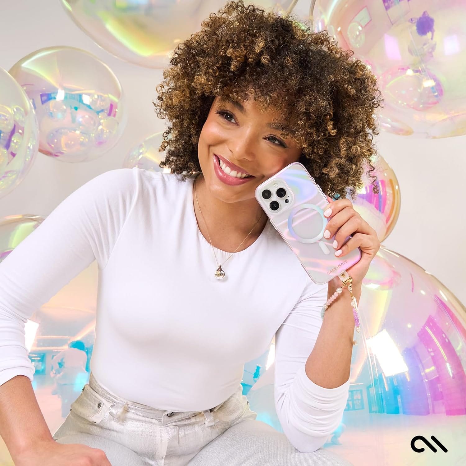 Case-Mate Soap Bubble iPhone 16 Pro Case, MagSafe Compatible, 12ft Drop Protection, Iridescent
