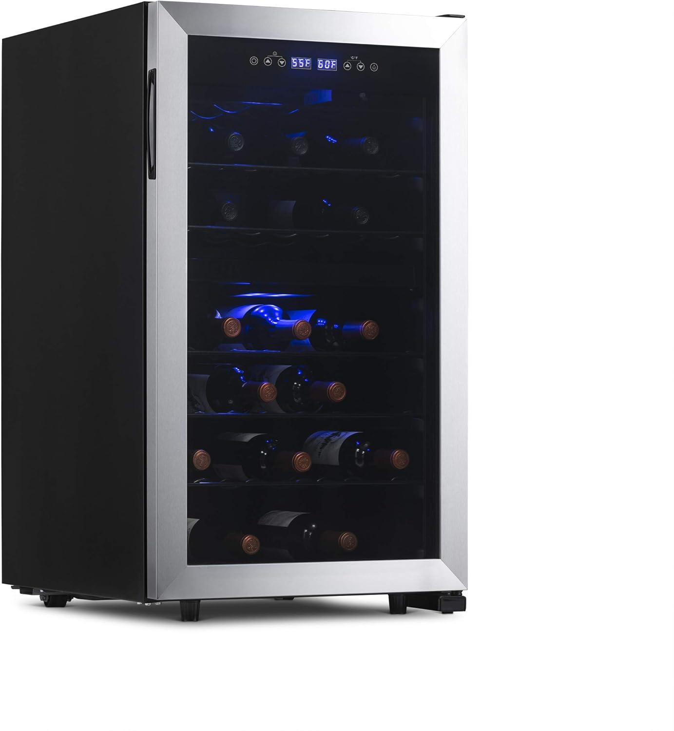 Newair Freestanding Dual Zone Wine Fridge, 43 Bottles, Stainless Steel - Certified Refurbished