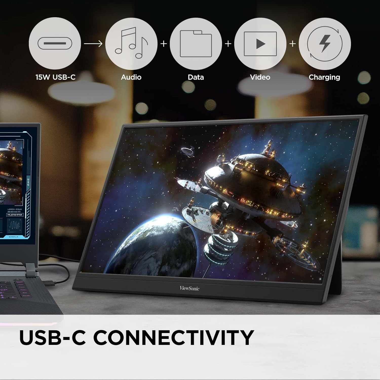 ViewSonic 16 Inch 1080p FHD IPS Portable Monitor with Eye Care, Built-in Stand, USB C, Mini HDMI - Certified Refurbished