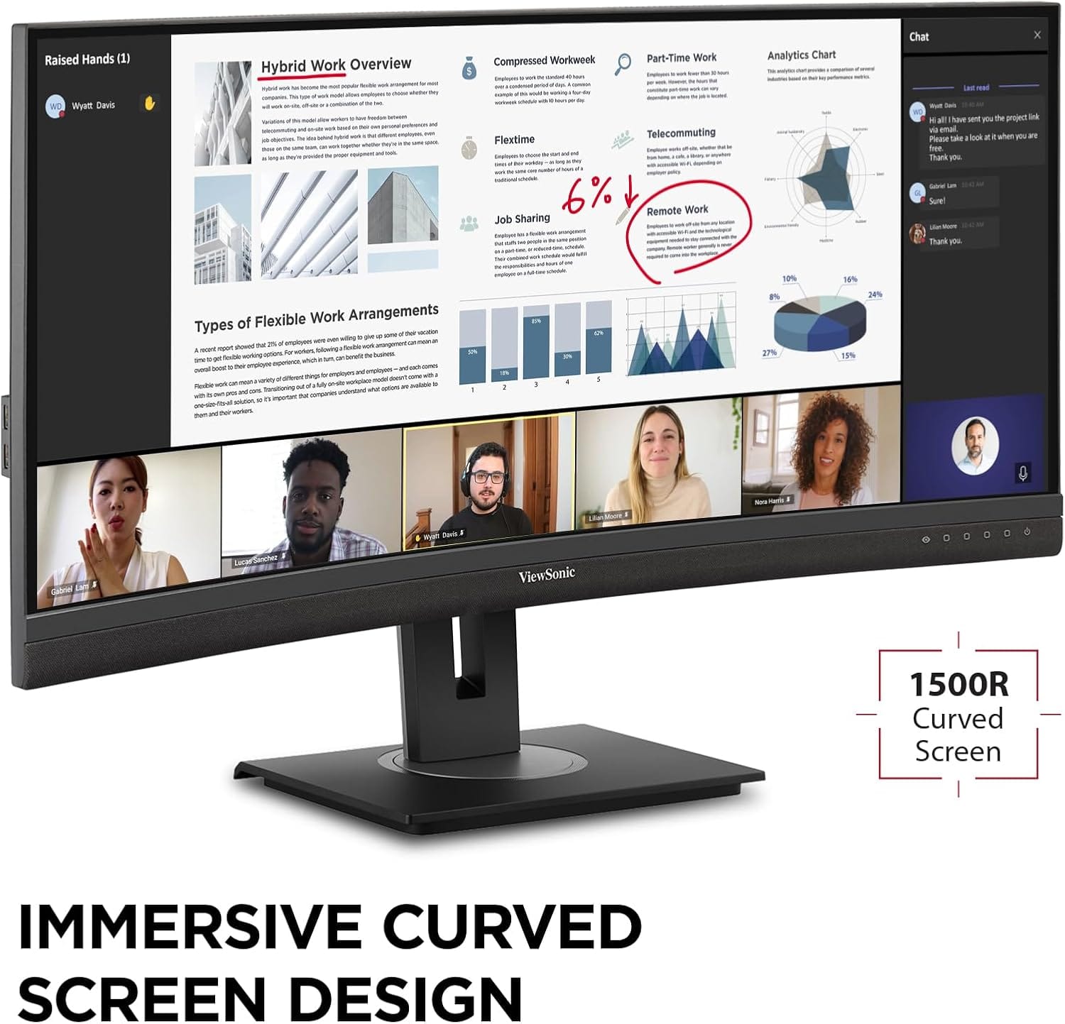 ViewSonic 34" 21:9 1440p Curved Monitor with Ergonomic Design, 100W USB C, 100 Hz, Black - Certified Refurbished