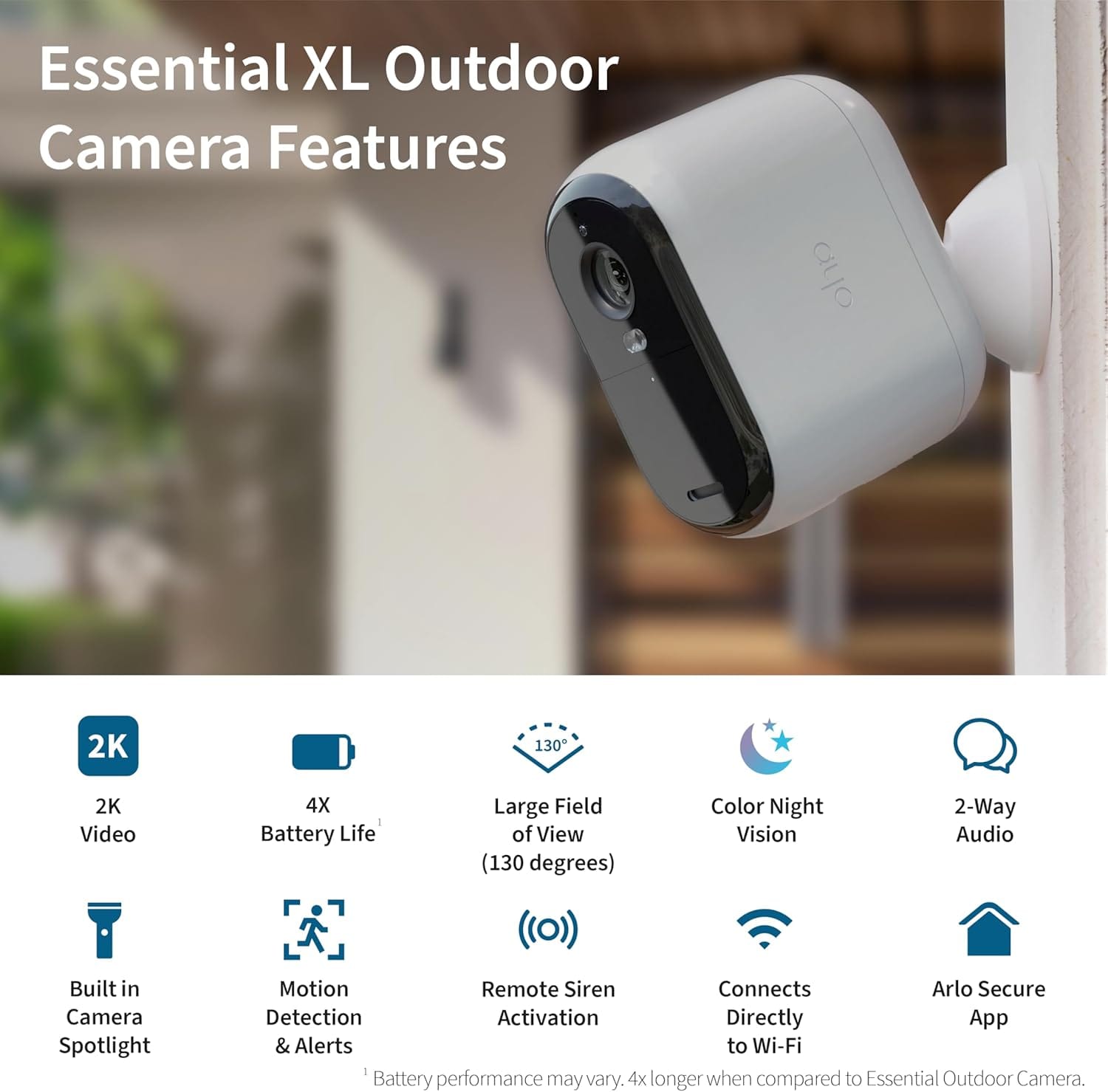 Arlo Essential 2nd Gen 2K XL Single Cam, White - Certified Refurbished