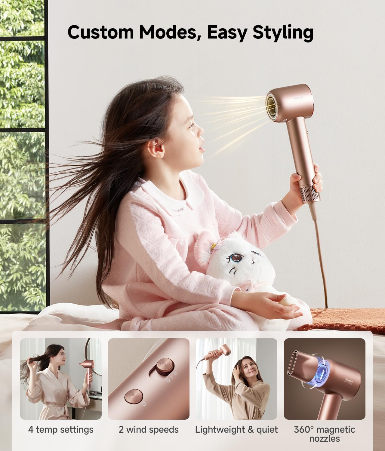 Dreame Hair Glory Combo High-Speed Hair Dryer, 110000 RPM Motor, 300 Million Negative Ions, Fast Dry in 2 Min, Lightweight, Quiet, Smart Temp Control