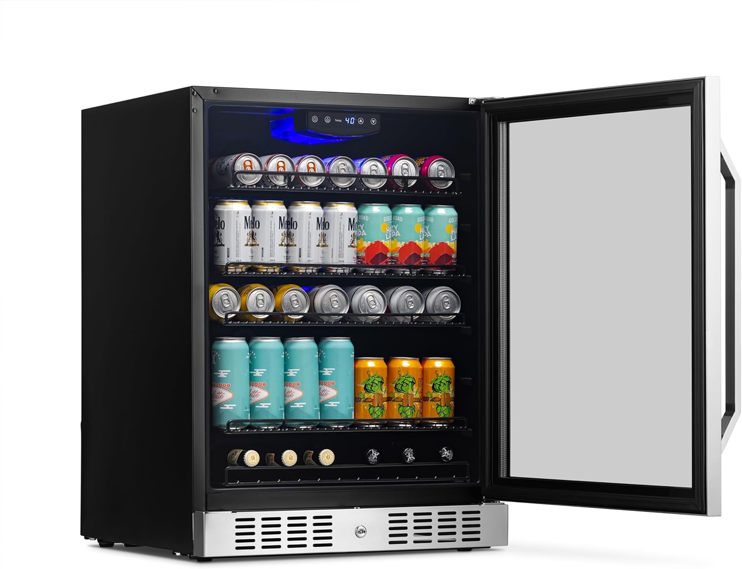 Newair 24" Built-in Beverage Fridge with Triple-Pane Glass, 177 Cans, Stainless Steel - Certified Refurbished