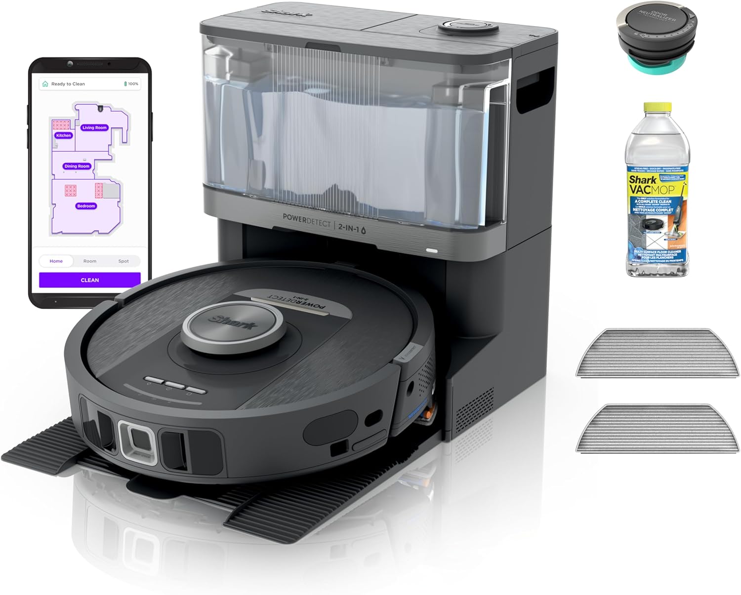 Shark R-RV2820YE-SD PowerDetect 2-in-1 Robot Vacuum and Mop with NeverTouch™ Base, Gaia Grey - Open Box