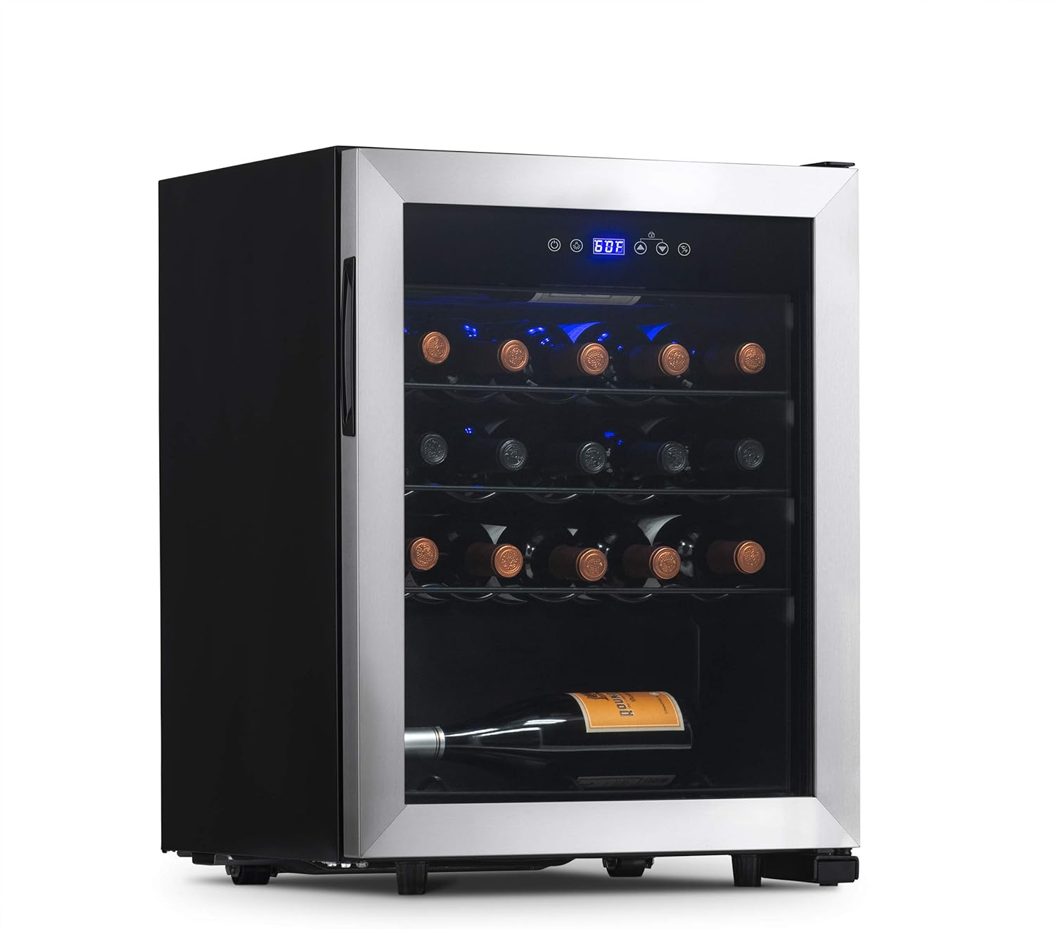 Newair Freestanding Wine Fridge with Digital Thermostat, 23 Bottles, Stainless Steel - Certified Refurbished