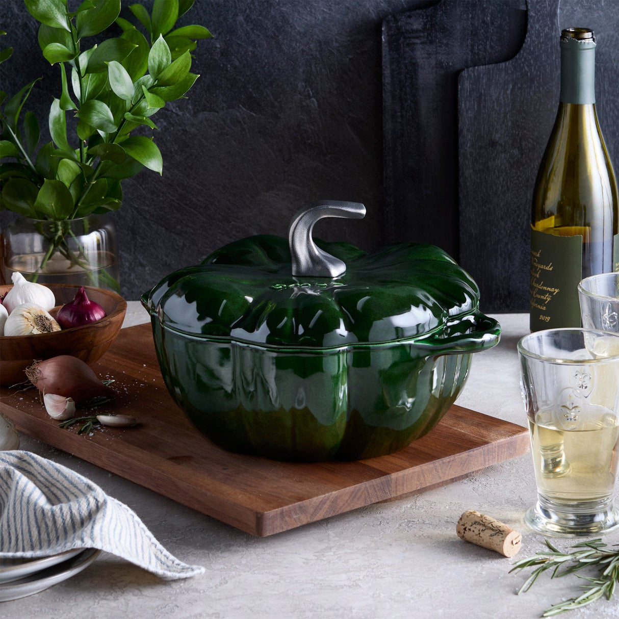 Staub Cast Iron 3.5-qt Pumpkin Cocotte with Stainless Steel Knob - Basil