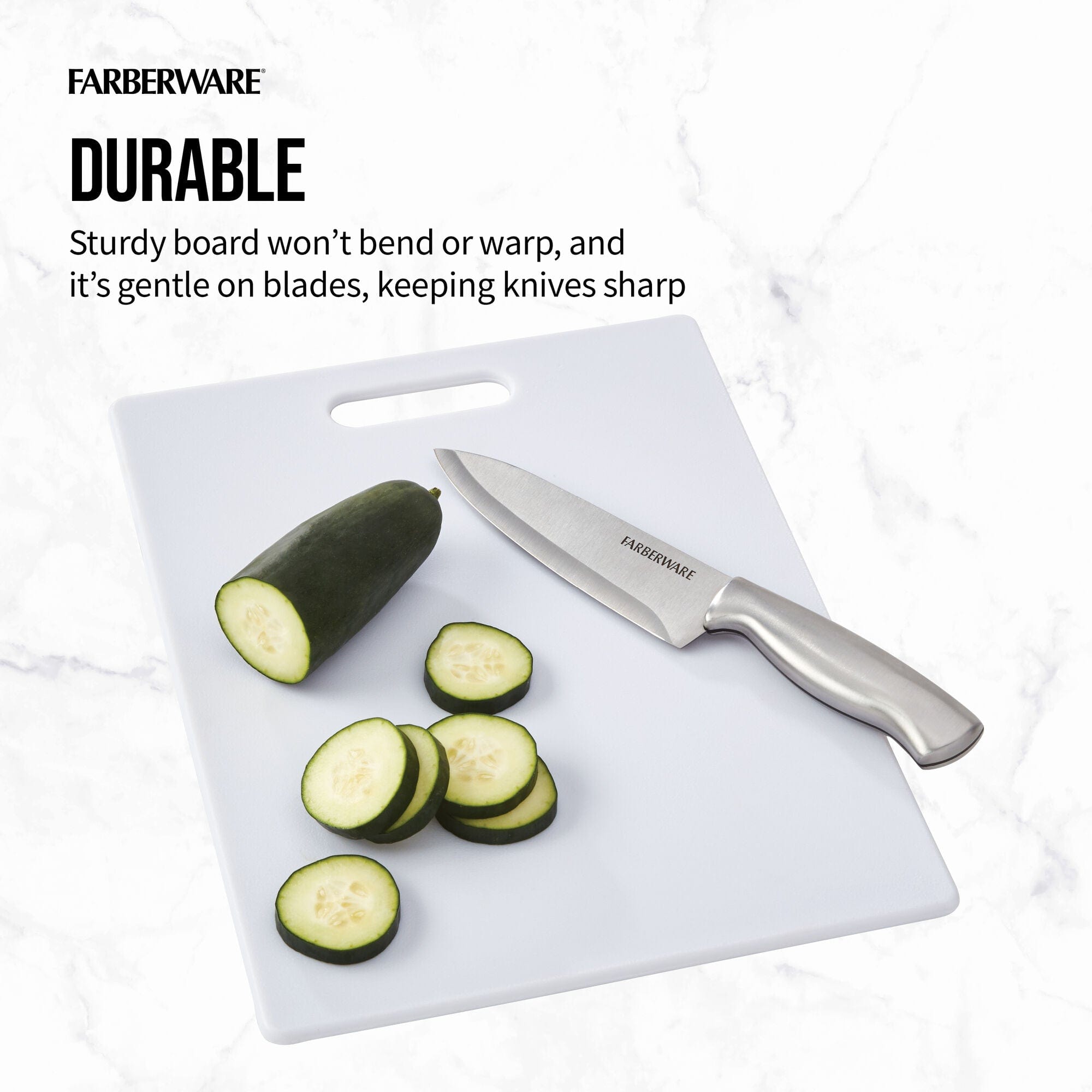 Farberware Large Cutting Board, Dishwasher- Safe Plastic Chopping Board for Kitchen with Easy Grip Handle, 11x14, White