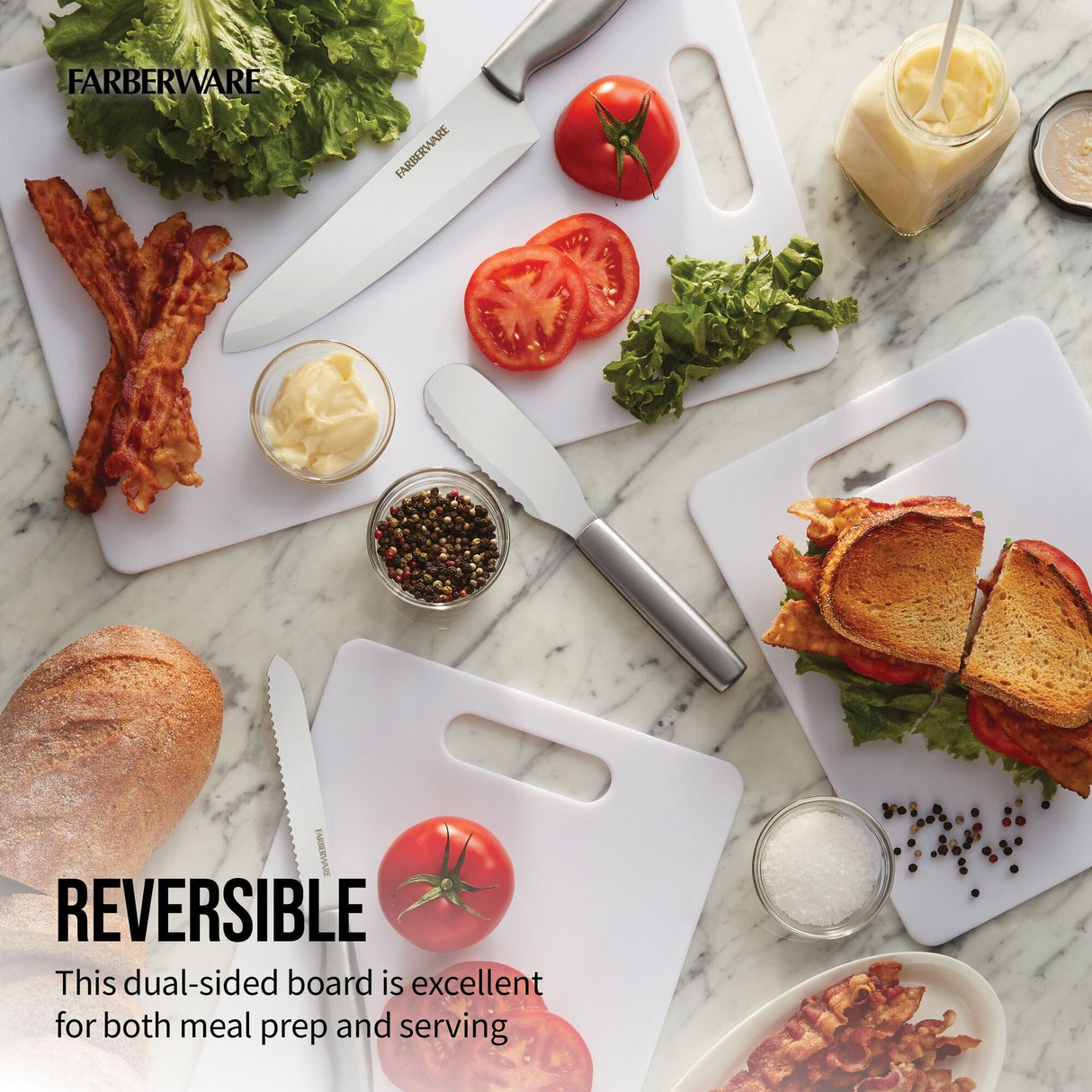 Farberware Large Cutting Board, Dishwasher- Safe Plastic Chopping Board for Kitchen with Easy Grip Handle, 11x14, White