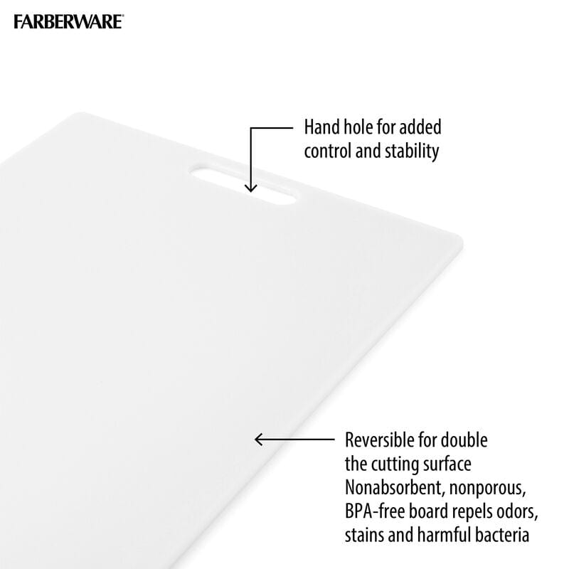 Farberware Extra-Large Plastic Cutting Board, Dishwasher- Safe Poly Chopping Board for Kitchen Meal Prep with Easy Grip Handle, 12x18-inch, White