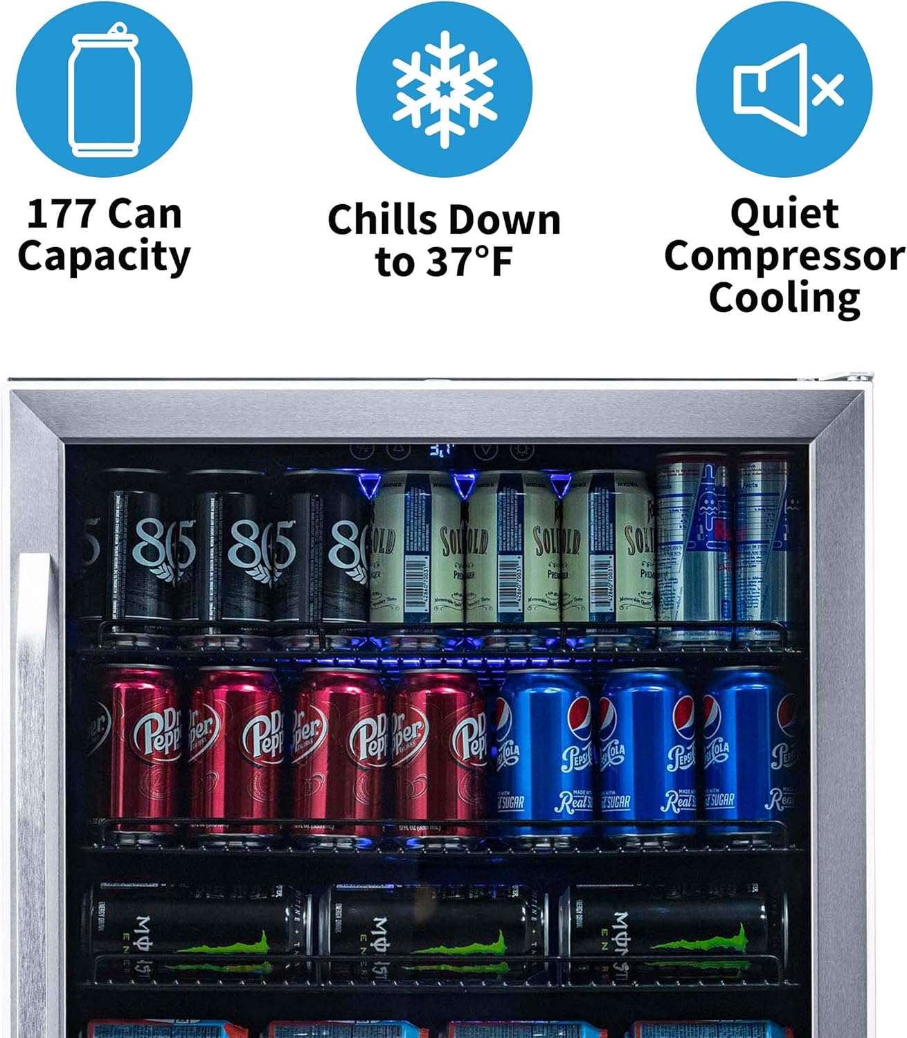 Newair 24" Beverage Fridge, 177 Cans, Stainless Steel - Certified Refurbished
