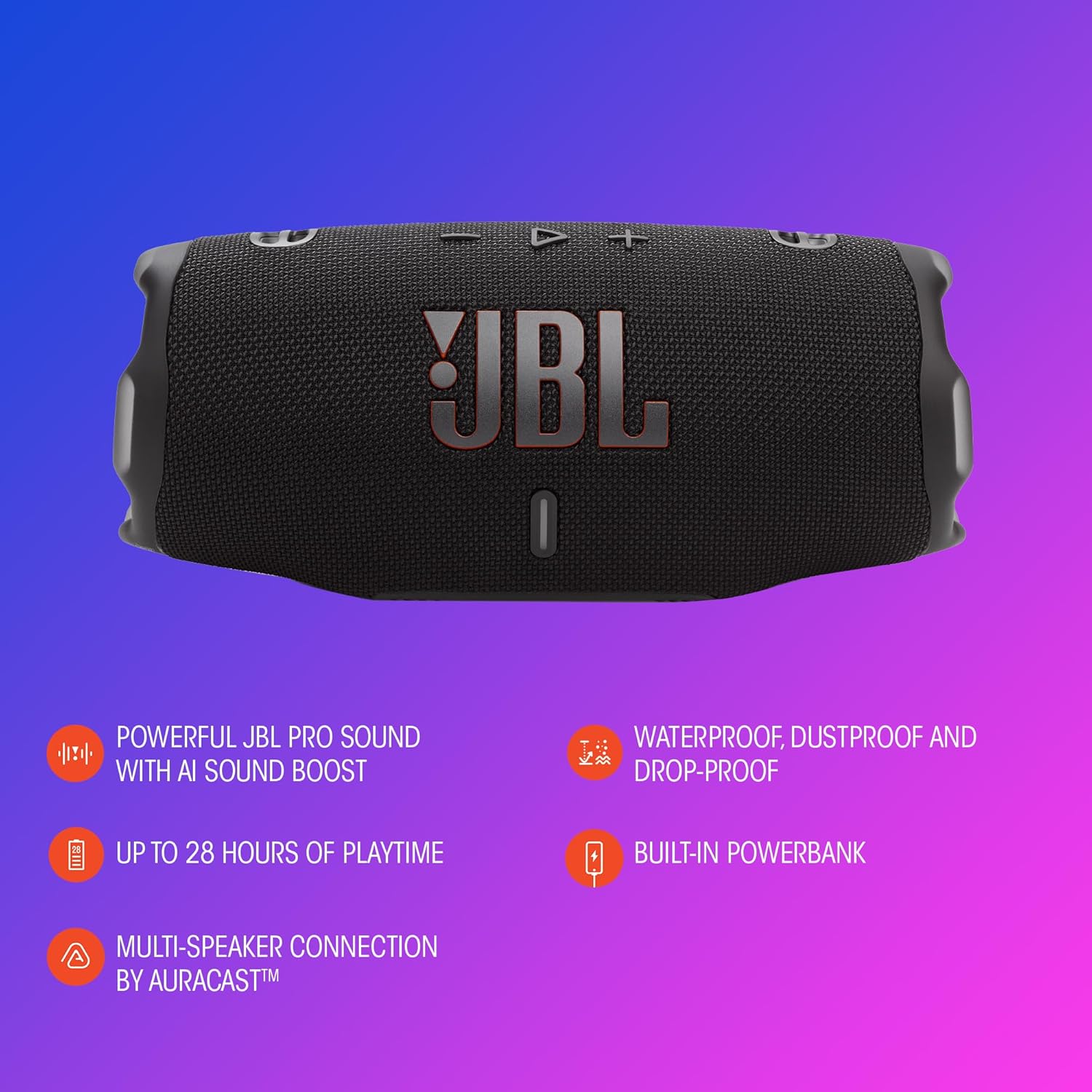 JBL Charge 6 Portable Waterproof Speaker with Built-in Powerbank, Blue - Certified Refurbished