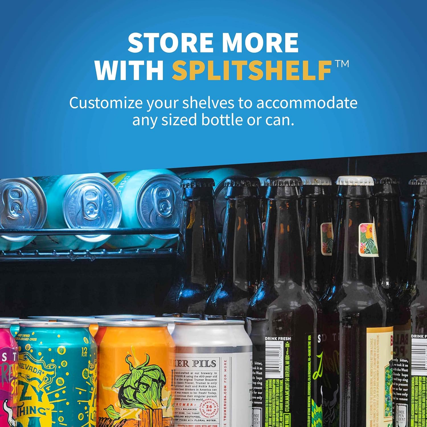 Newair Freestanding Beverage Fridge with SplitShelf, 160 Cans, Stainless Steel - Certified Refurbished