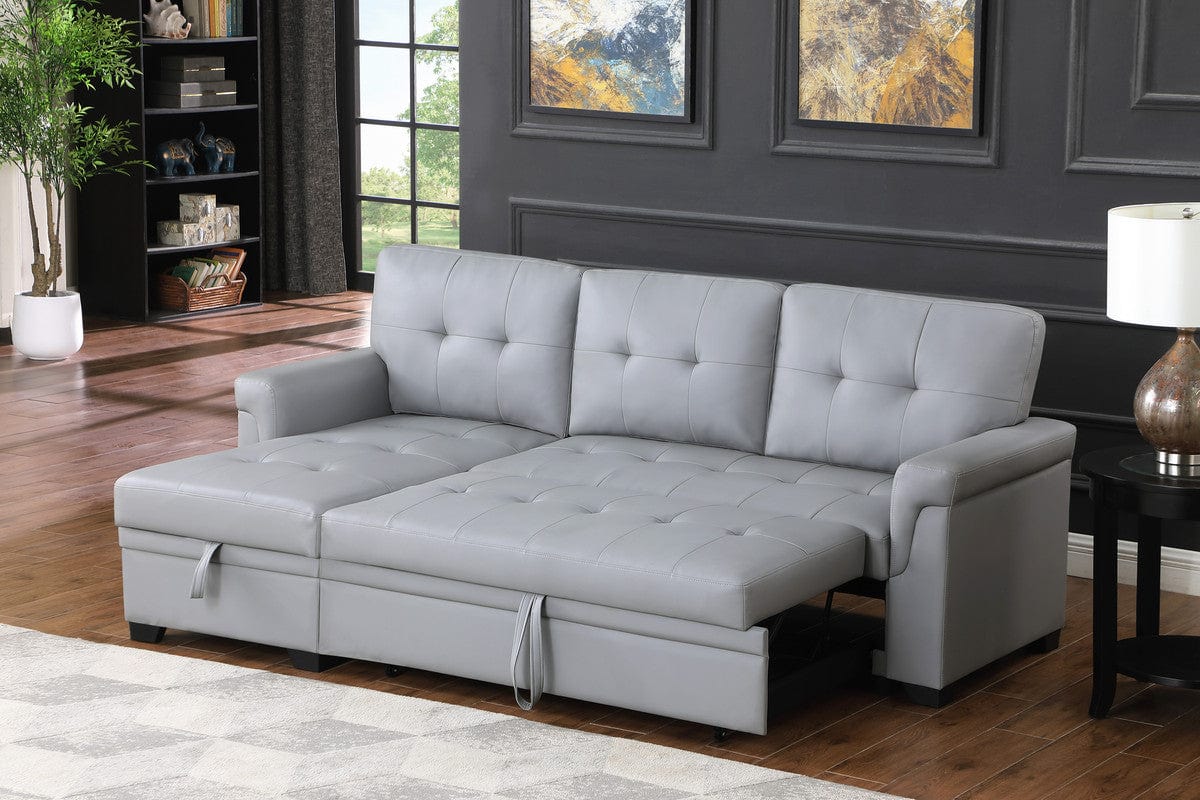 Willow & Hearth Lucca 83.5"W Gray Vegan Leather Modern Reversible Sleeper Sectional Sofa with Storage Chaise