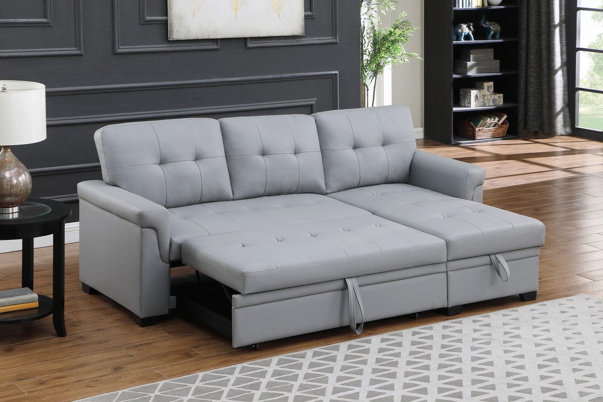 Willow & Hearth Lucca 83.5"W Gray Vegan Leather Modern Reversible Sleeper Sectional Sofa with Storage Chaise