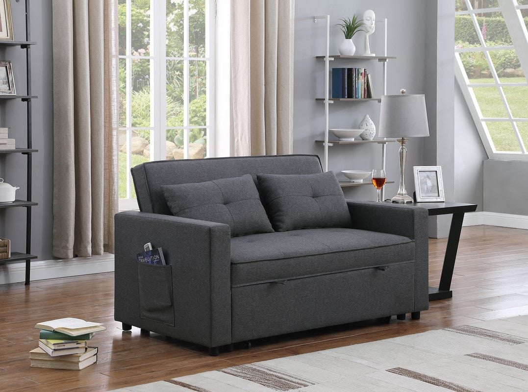 Willow & Hearth Zoey 56"W Dark Gray Linen Convertible Sleeper Loveseat with Side Pocket