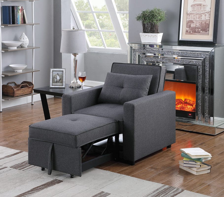 Willow & Hearth Zoey 33.25"W Dark Gray Linen Convertible Sleeper Chair with Side Pocket
