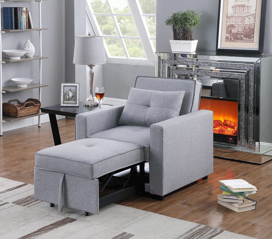 Willow & Hearth Zoey 33.25"W Light Gray Linen Convertible Sleeper Chair with Side Pocket