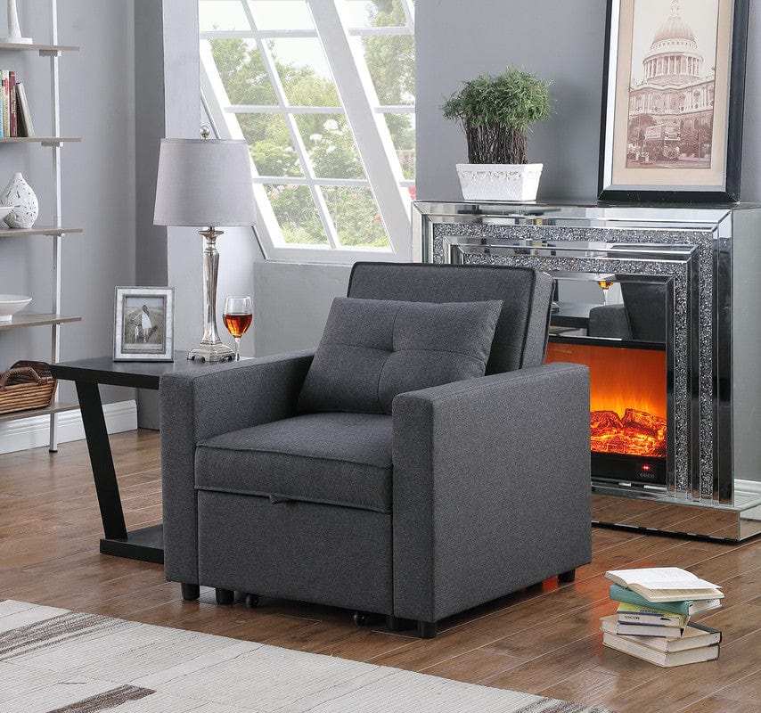 Willow & Hearth Zoey 33.25"W Dark Gray Linen Convertible Sleeper Chair with Side Pocket
