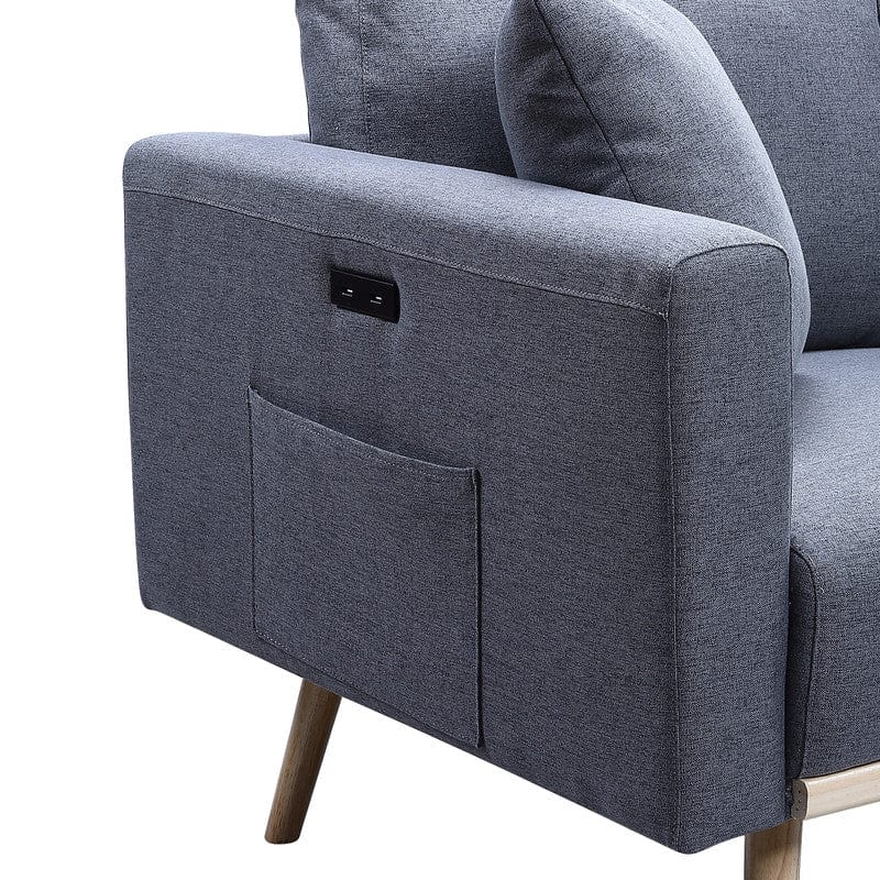 Willow & Hearth Easton 32.5"W Dark Gray Linen Fabric Chair with USB Charging Ports Pockets & Pillows