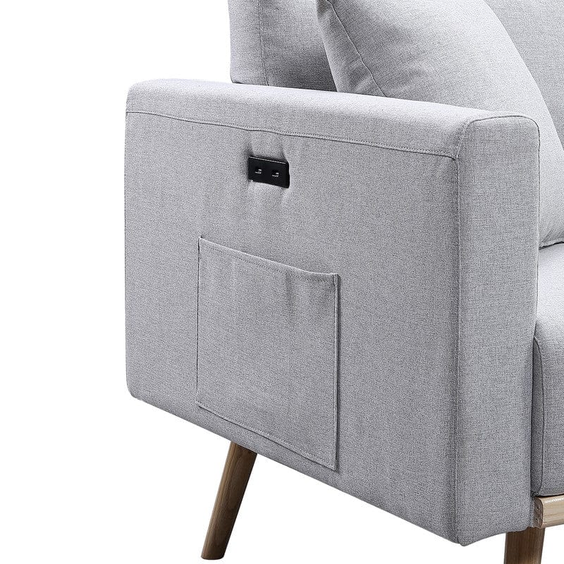 Willow & Hearth Easton 32.5"W Light Gray Linen Fabric Chair with USB Charging Ports Pockets & Pillows