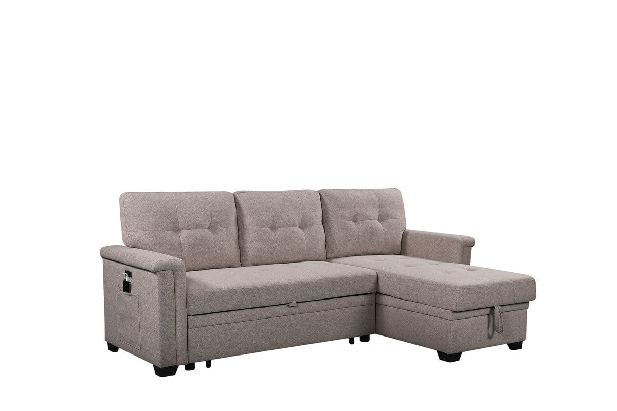 Willow & Hearth Ashlyn 84"W Light Gray Reversible Sleeper Sectional Sofa with Storage Chaise, USB Charging Ports and Pocket