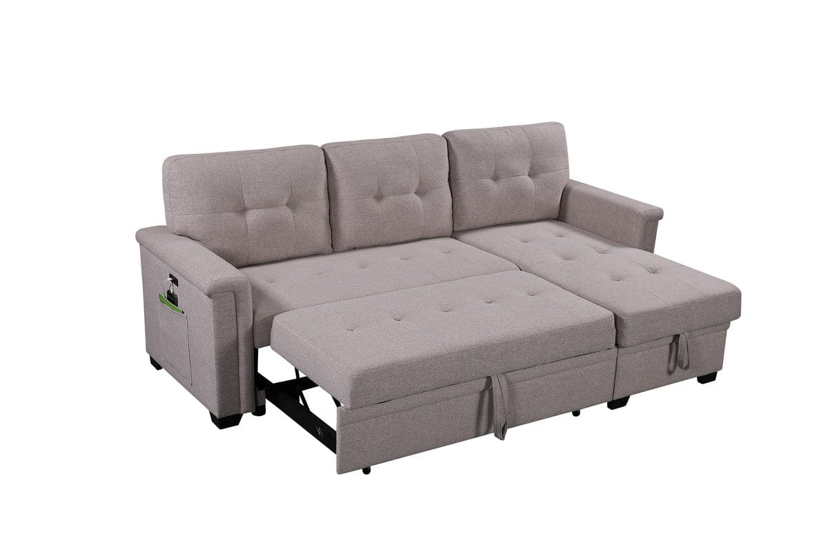 Willow & Hearth Ashlyn 84"W Light Gray Reversible Sleeper Sectional Sofa with Storage Chaise, USB Charging Ports and Pocket