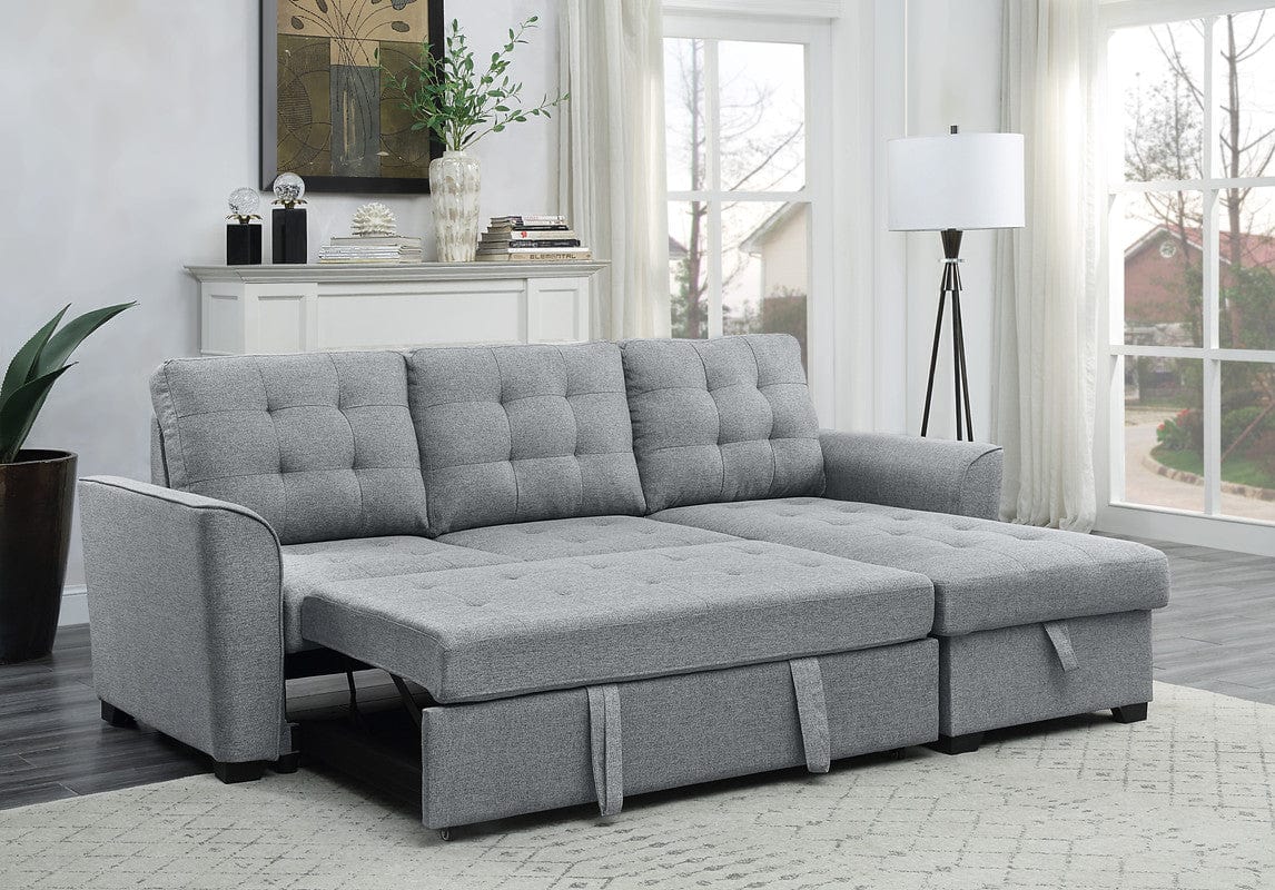 Willow & Hearth Avery 90.5"W Light Gray Linen Sleeper Sectional Sofa with Reversible Storage Chaise