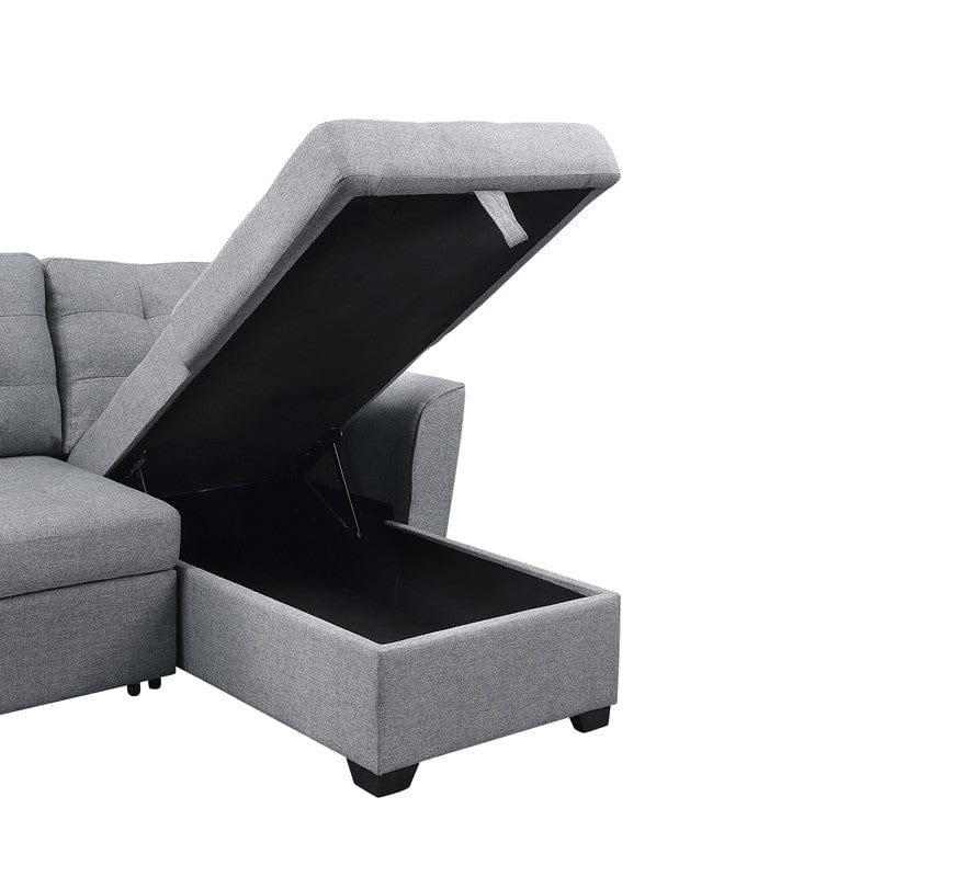 Willow & Hearth Avery 90.5"W Light Gray Linen Sleeper Sectional Sofa with Reversible Storage Chaise