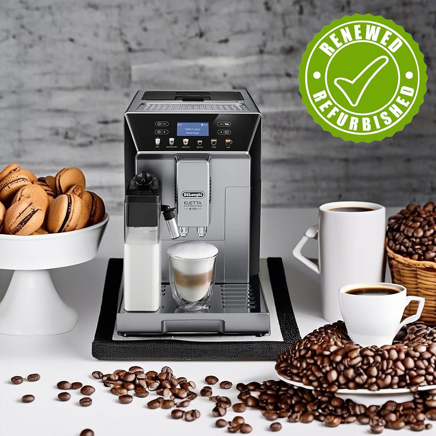 De'Longhi Eletta Evo Fully Automatic Espresso Cappuccino Coffee Maker with One Touch Latte Crema System - Certified Refurbished