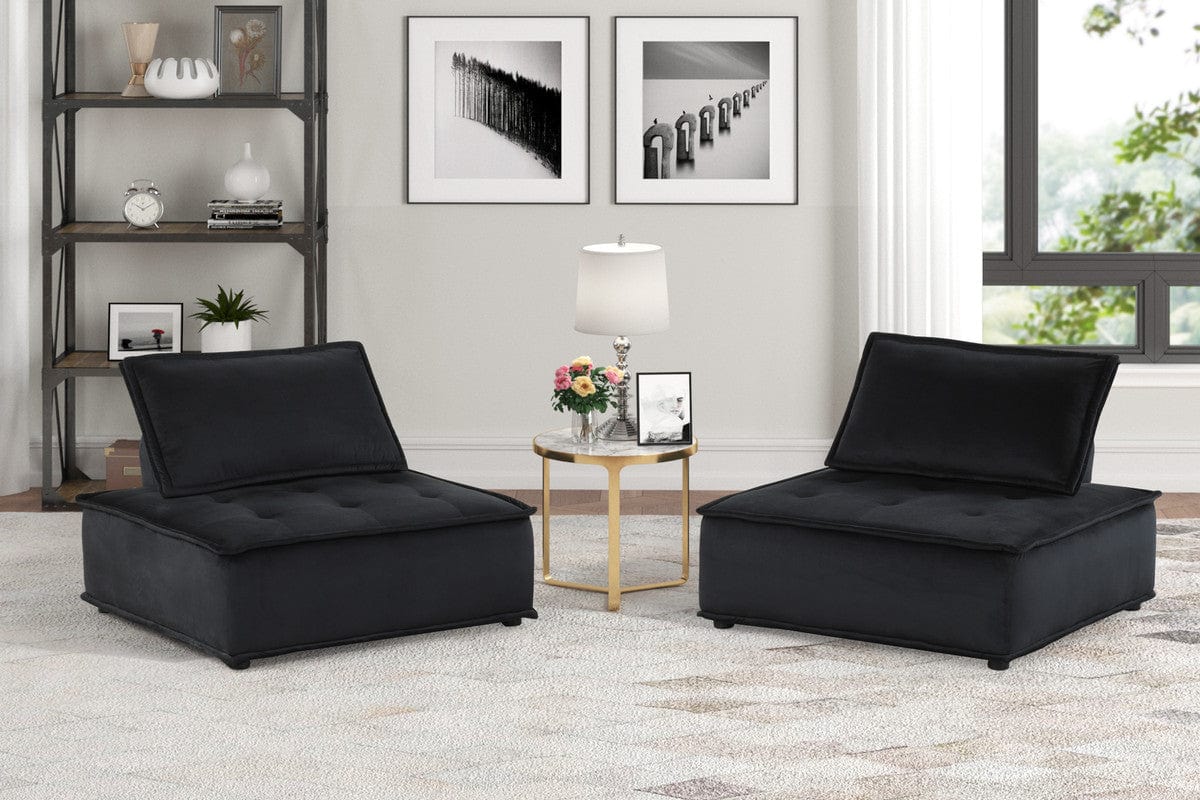 Willow & Hearth Anna 40"W Black Velvet Set of 2 Armless Lounge Chair