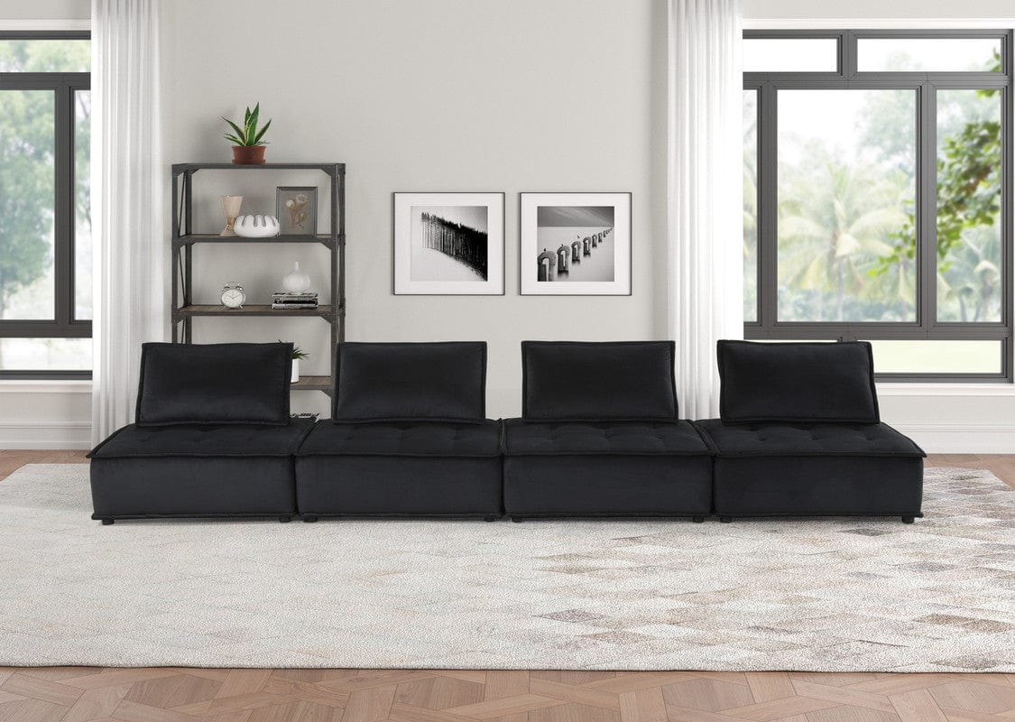 Willow & Hearth Anna 160"W Black Velvet 4-Seater Modular Sofa