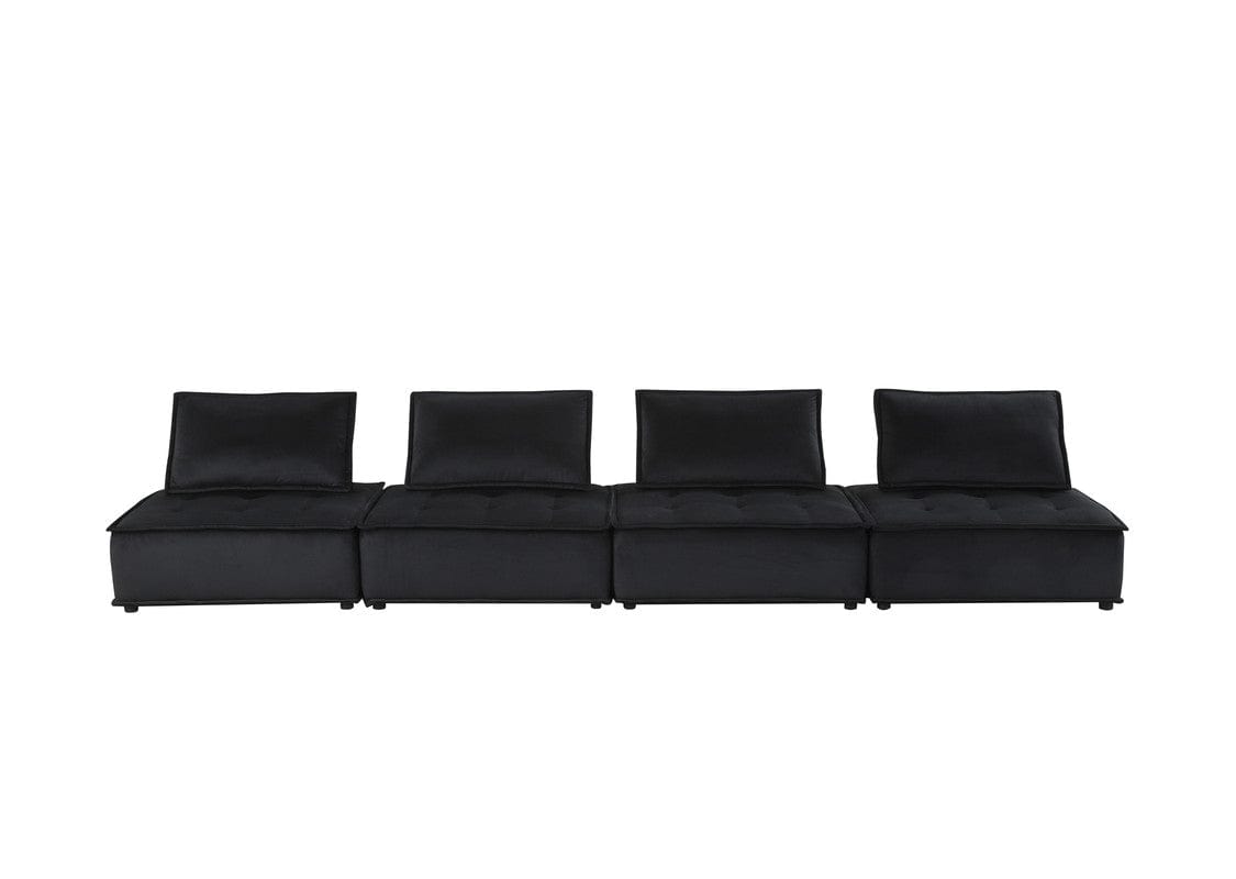 Willow & Hearth Anna 160"W Black Velvet 4-Seater Modular Sofa