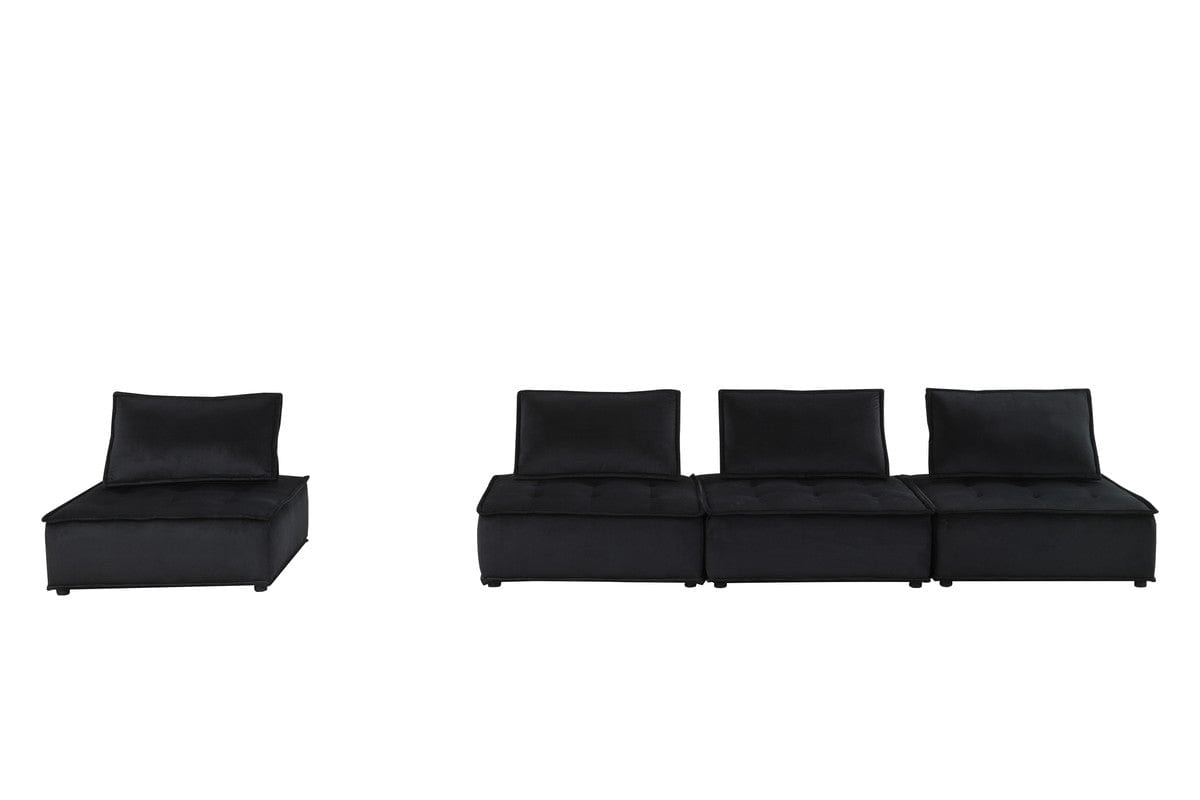 Willow & Hearth Anna 120"W Black Velvet 4 Pc Modular Sofa