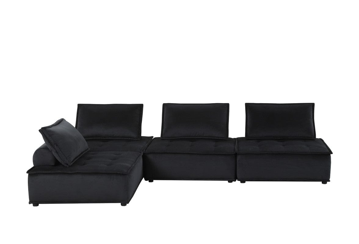 Willow & Hearth Anna 120"W Black Velvet 4 Pc Sectional Sofa