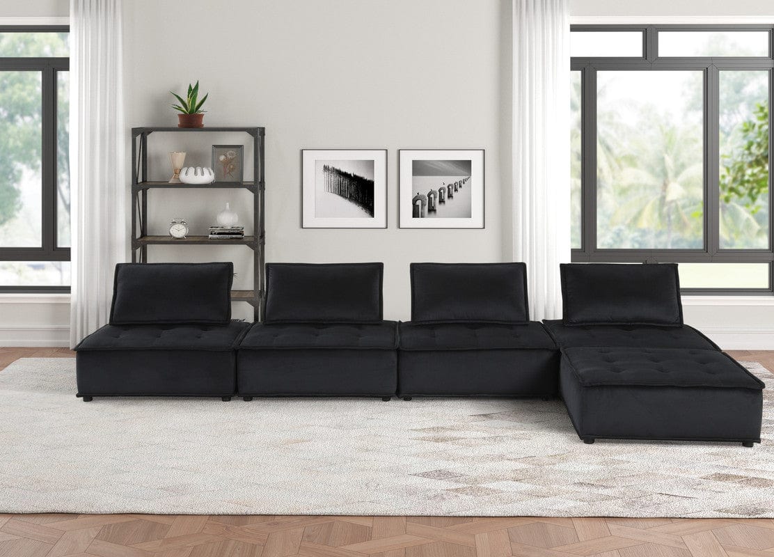 Willow & Hearth Anna 120"W Black Velvet 5 Pc Sofa and Loveseat