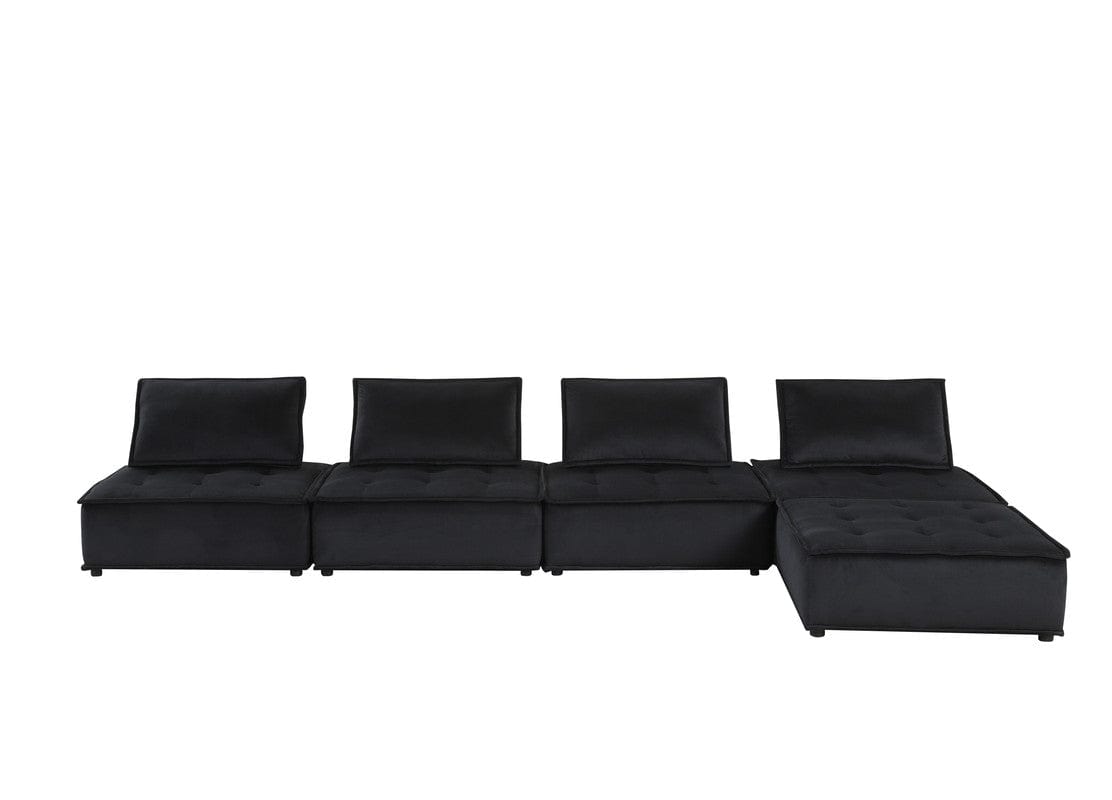 Willow & Hearth Anna 160"W Black Velvet 5 Pc Sectional Sofa Ottoman
