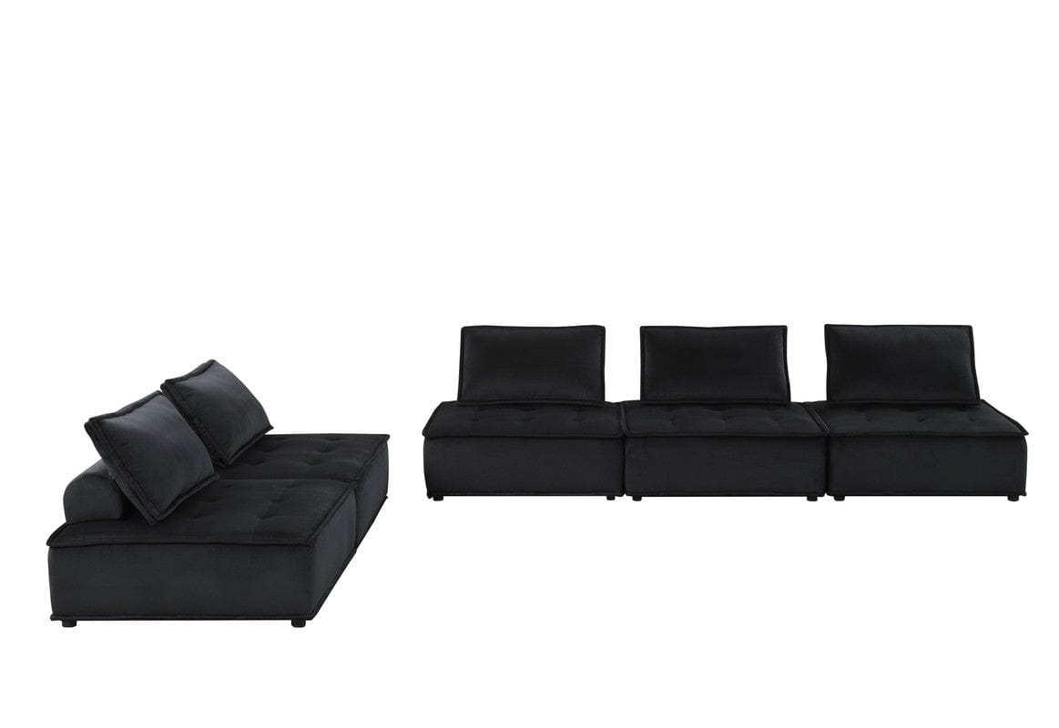 Willow & Hearth Anna 120"W Black Velvet 5 Pc Sofa and Loveseat