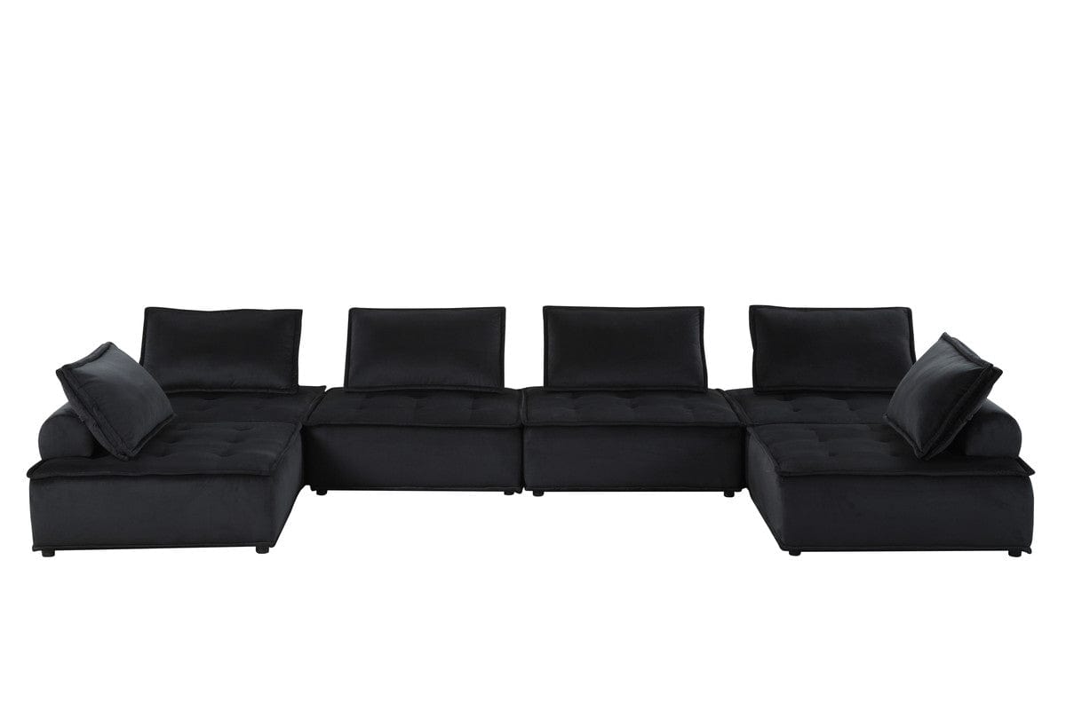 Willow & Hearth Anna 160"W Black Velvet 6-Seater U-Shape Modular Sectional Sofa