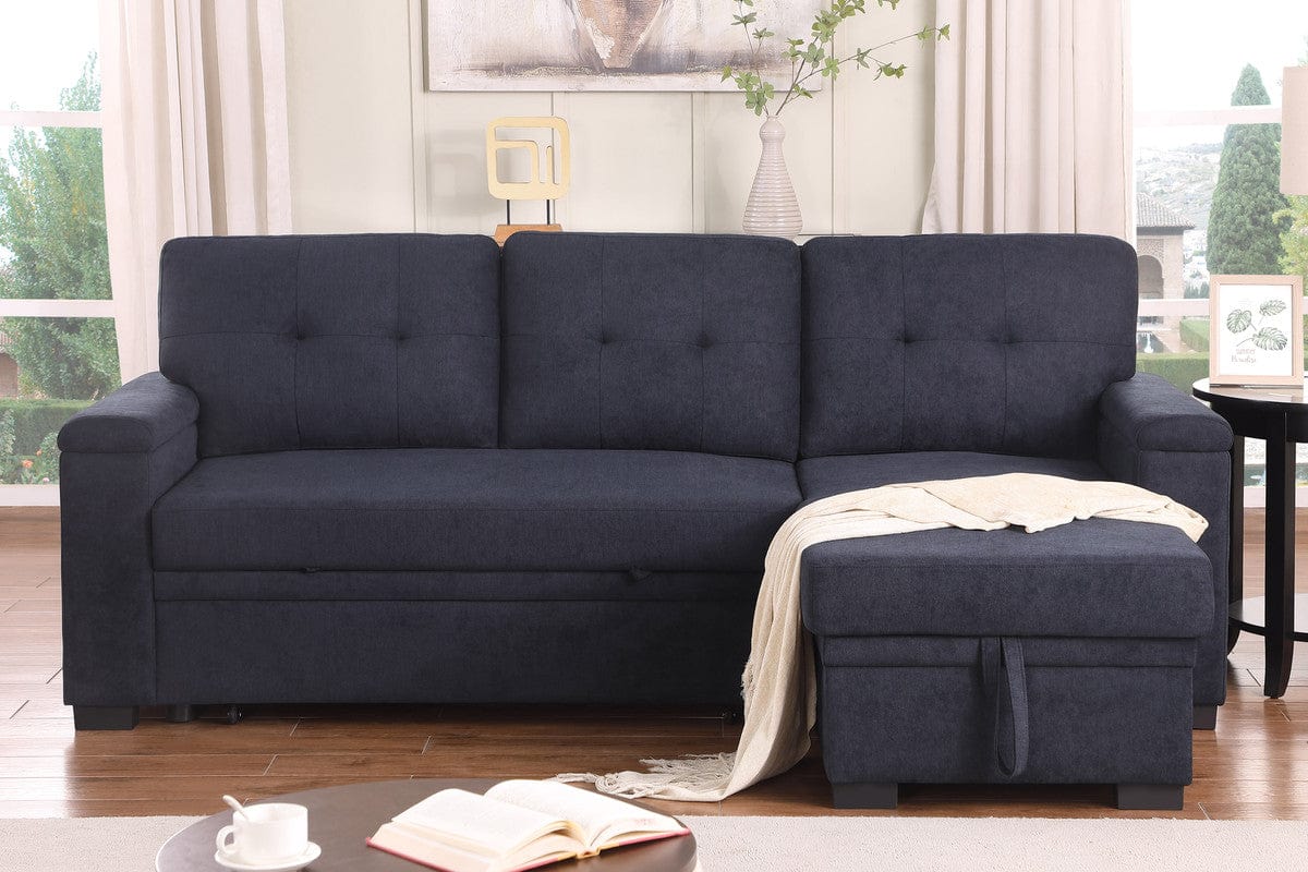 Willow & Hearth Lucca II 84.5"W Dark Gray Woven Fabric Reversible Sleeper Sectional Sofa with Storage Chaise