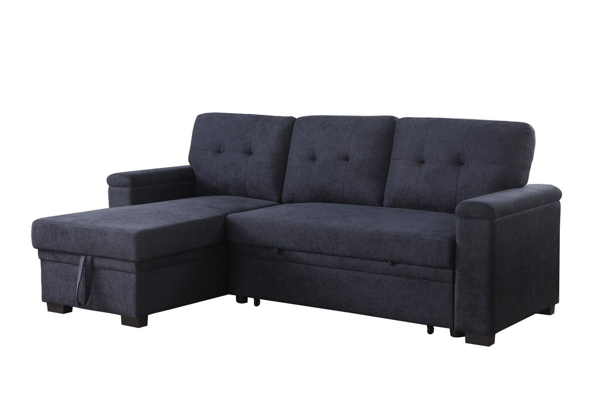 Willow & Hearth Lucca II 84.5"W Dark Gray Woven Fabric Reversible Sleeper Sectional Sofa with Storage Chaise
