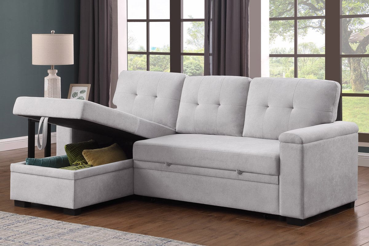 Willow & Hearth Lucca II 84.5"W Light Gray Woven Fabric Reversible Sleeper Sectional Sofa with Storage Chaise