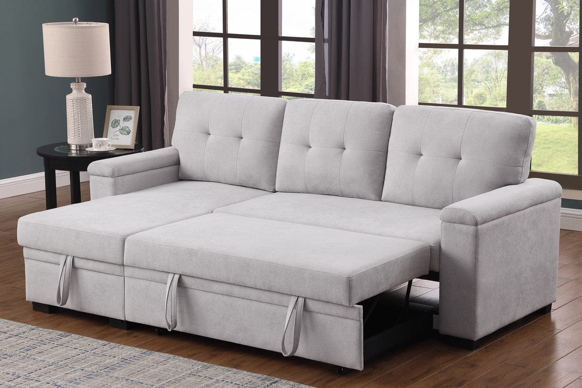 Willow & Hearth Lucca II 84.5"W Light Gray Woven Fabric Reversible Sleeper Sectional Sofa with Storage Chaise