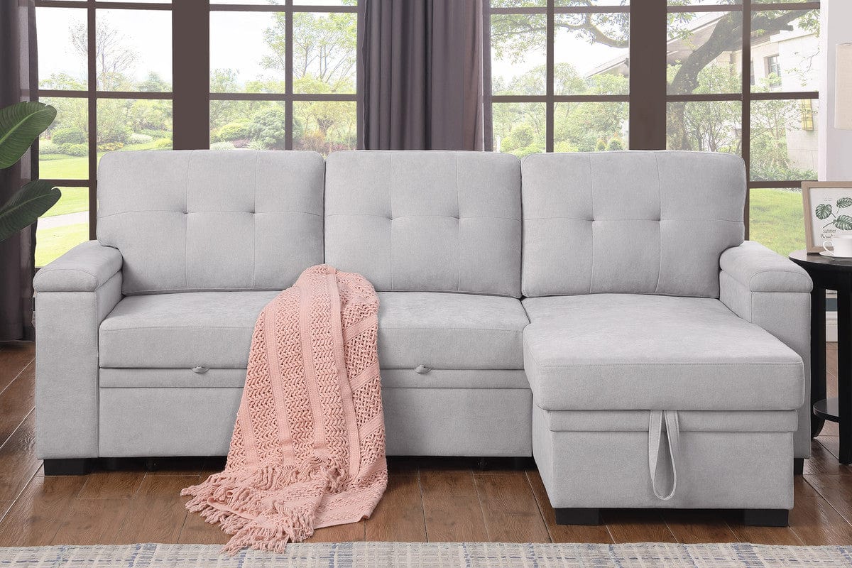 Willow & Hearth Lucca II 84.5"W Light Gray Woven Fabric Reversible Sleeper Sectional Sofa with Storage Chaise