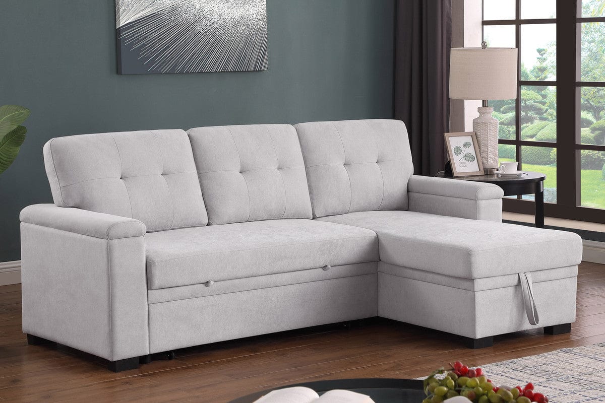 Willow & Hearth Lucca II 84.5"W Light Gray Woven Fabric Reversible Sleeper Sectional Sofa with Storage Chaise