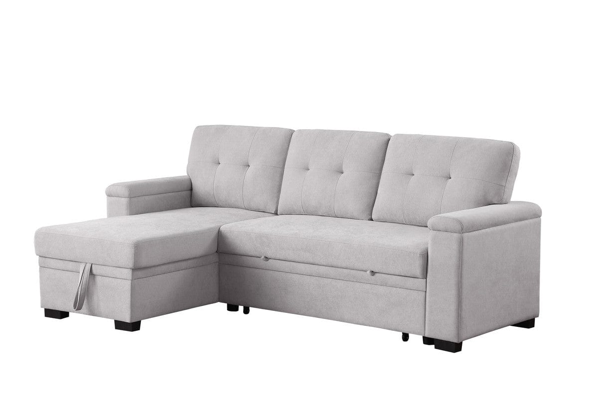 Willow & Hearth Lucca II 84.5"W Light Gray Woven Fabric Reversible Sleeper Sectional Sofa with Storage Chaise