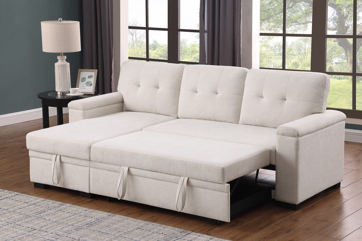 Willow & Hearth Lucca II 84.5"W Beige Woven Fabric Reversible Sleeper Sectional Sofa with Storage Chaise