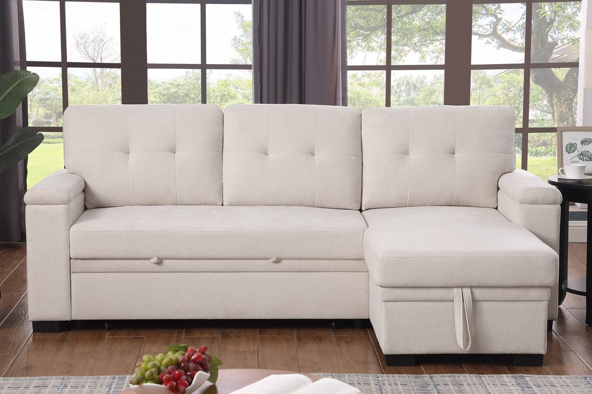 Willow & Hearth Lucca II 84.5"W Beige Woven Fabric Reversible Sleeper Sectional Sofa with Storage Chaise